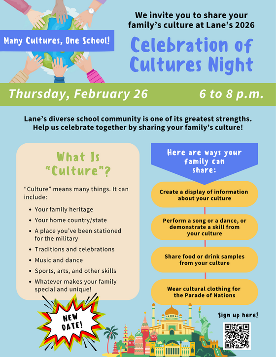 Celebration of Cultures Night now scheduled for Thursday, Feb. 26th, 6 to 8 p.m.