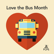 Love the Bus Month Logo- school bus and red heart
