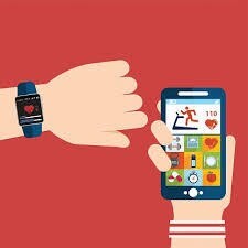 Cartoon cell phone, smart watch, and hand
