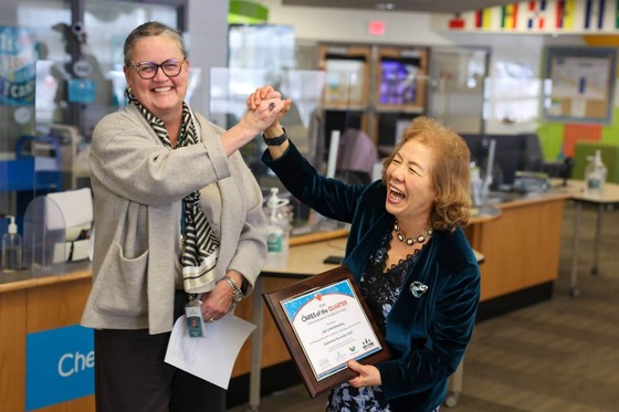 Dr. Reid high fives award