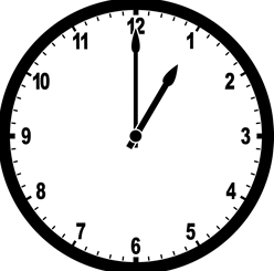 Black and white wall clock with the hands at 1:00