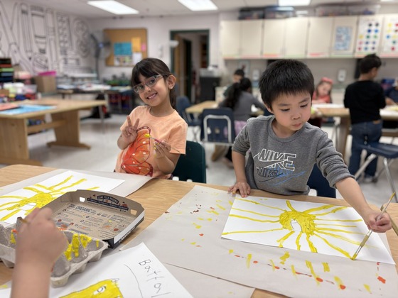 students painting