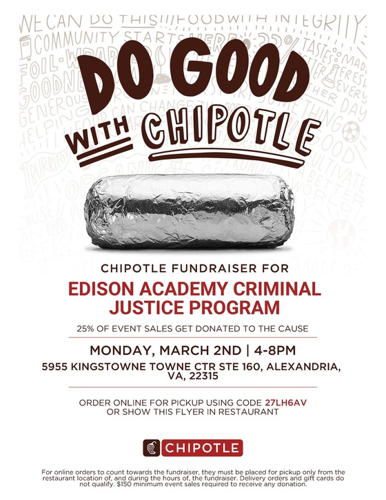 flyer for chipotle with details listed in above text. It has a burrito image and chipotle logo