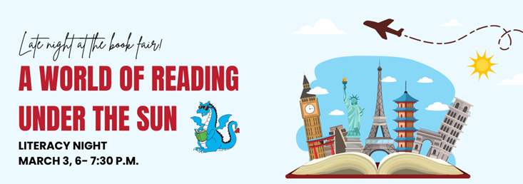 banner for PTA literacy night A World of Reading Under the Sun