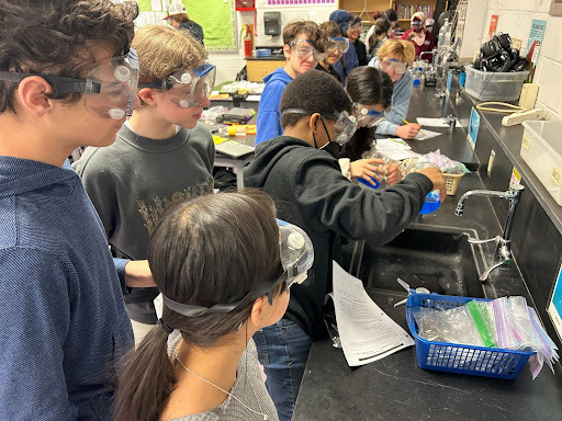 Students in Ms. O’Brien’s Science 8 class collaborated on a lab this week.