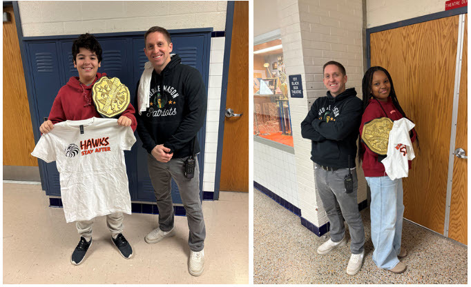 students with adult and a trophy