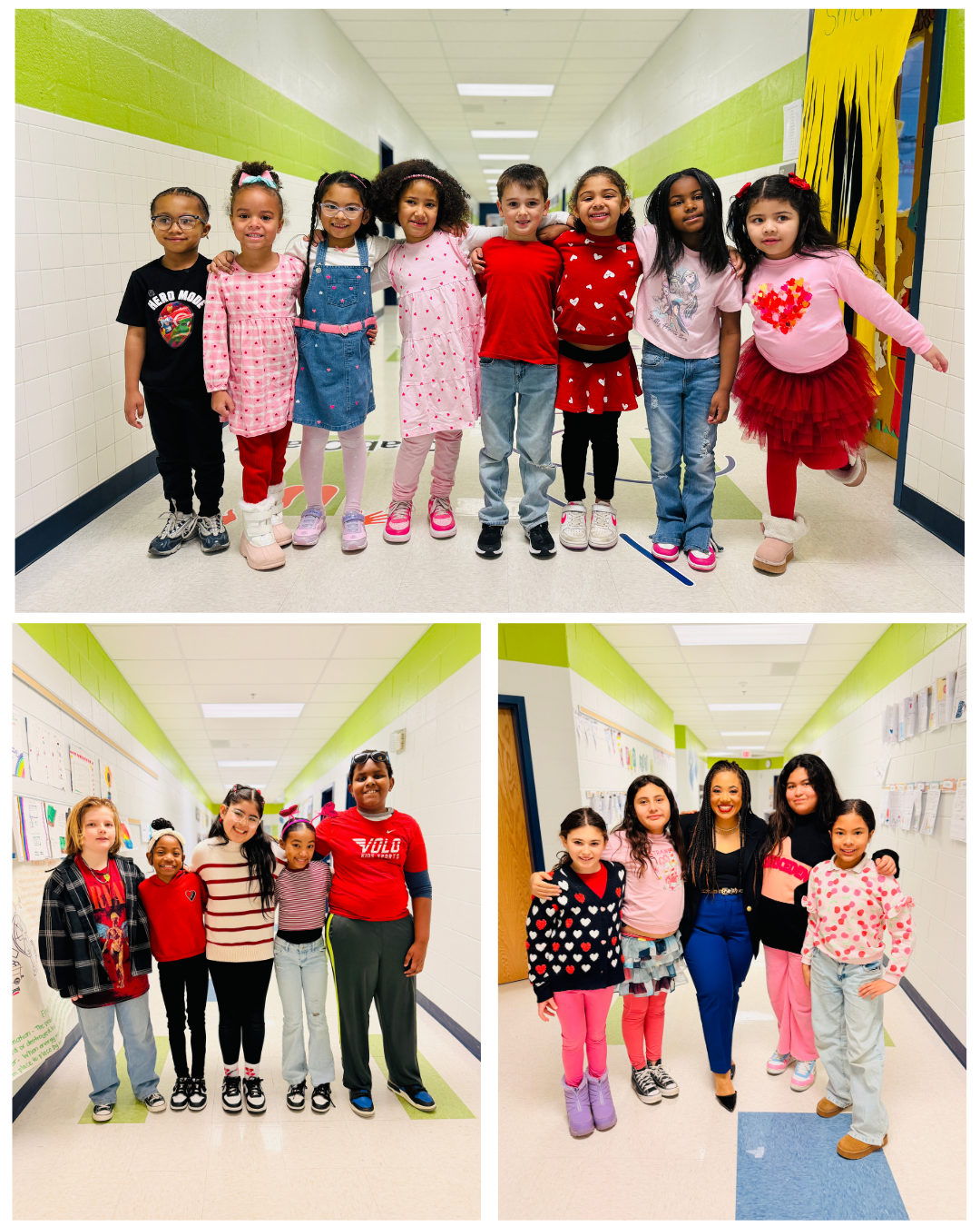 Students wearing pink and red for Valentine's Day