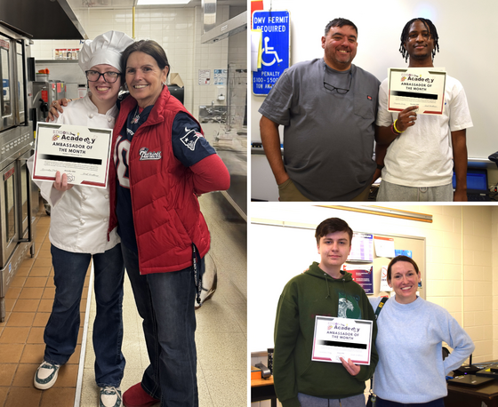 student ambassadors with their awards and staff members