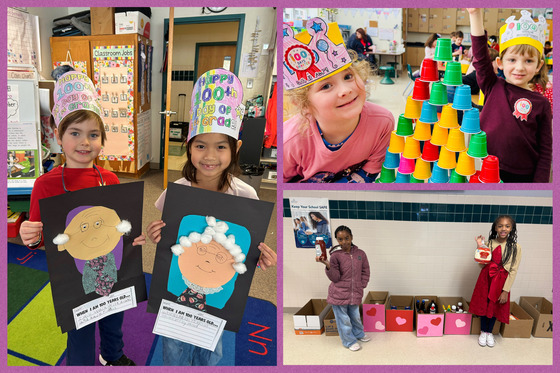 students celebrating the 100th day of school