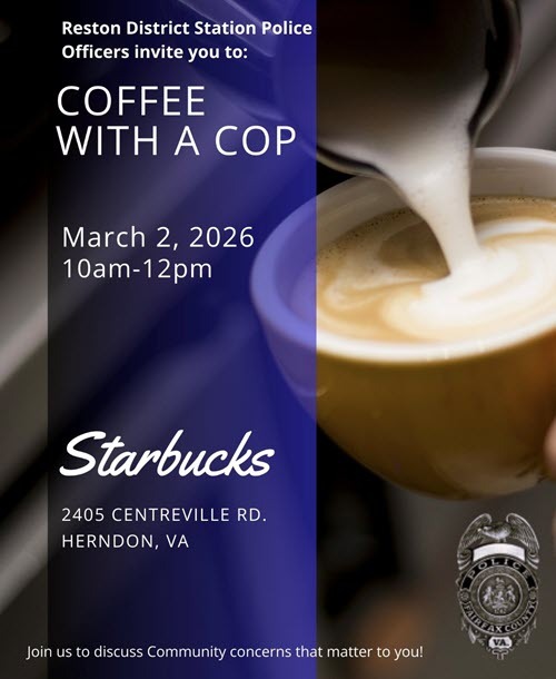flyer coffee cup with coffee for Coffee with a Cop.  Read text below the image.