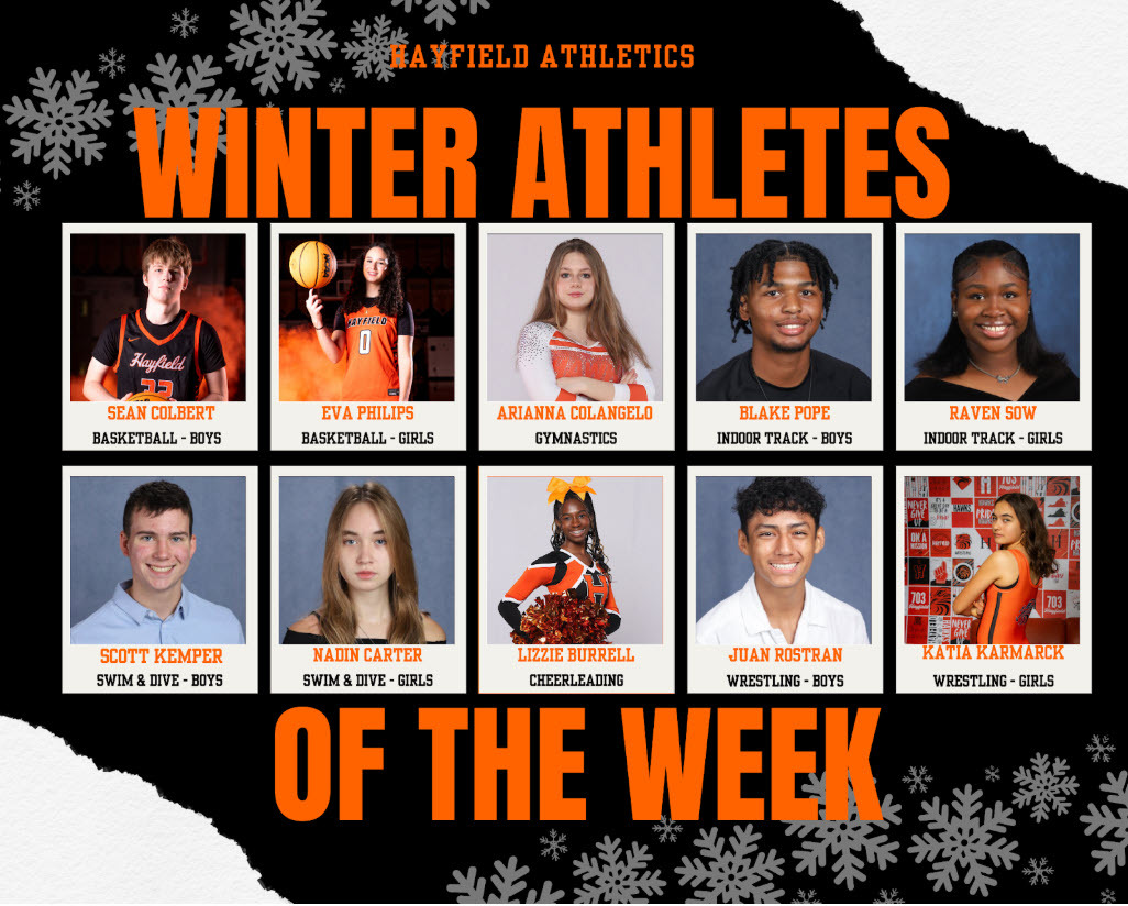 decorative images of winter athletes of the week, full text below