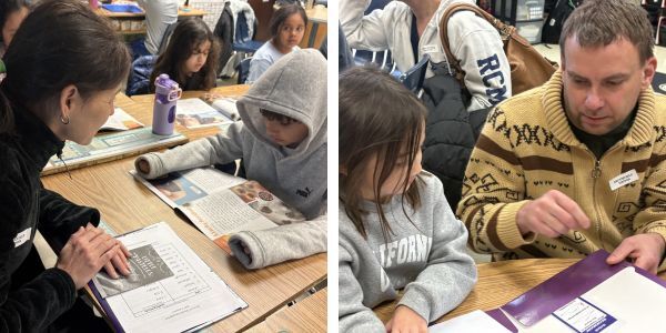 Parents and children working together on reading