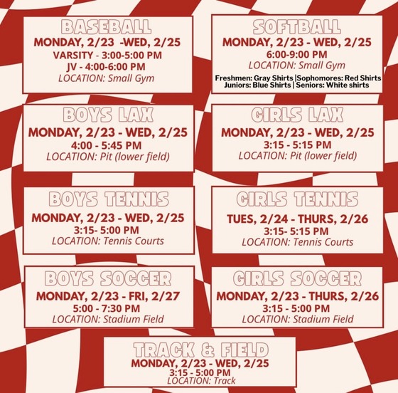 Spring sports tryouts