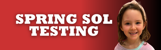 Smiling girl on red and black gradient with words "spring sol testing" in white letters