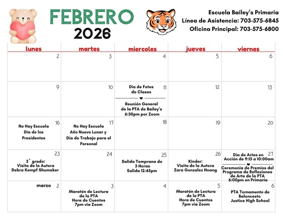 calendario de febrero
