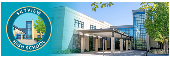 Skyview High School Logo and Image of the Front of the School