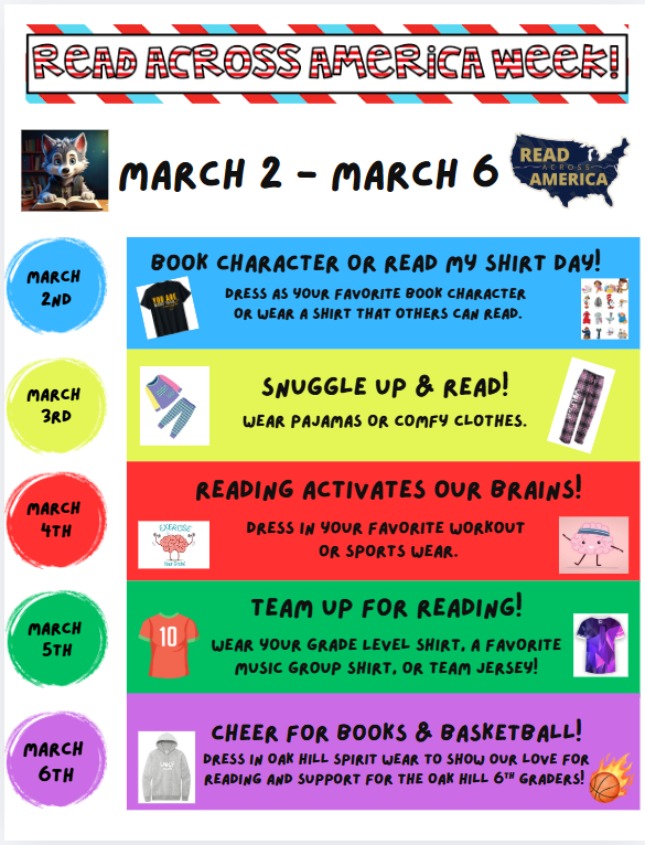Read Across America graphic March 2 through March 6.  Details in the text.