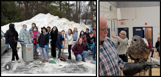 Terra Centre students swept up salt after the recent snow storm and Mount Eagle students learn about raptors