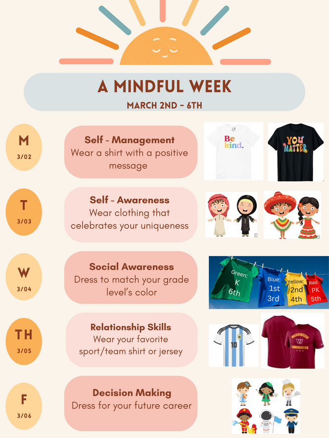 Flyer describing the spirit days for SEL spirit week