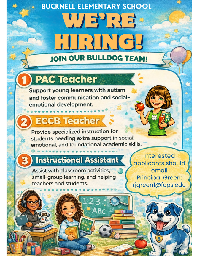 Flyer for job advertisements at Bucknell Elementary