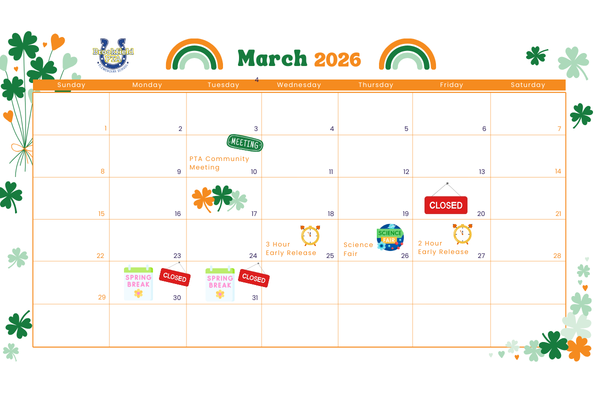 March Calendar for Brookfield PTA