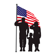 silhouette of military family with USA flag