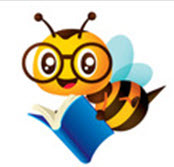 A cartoon bee holding a book