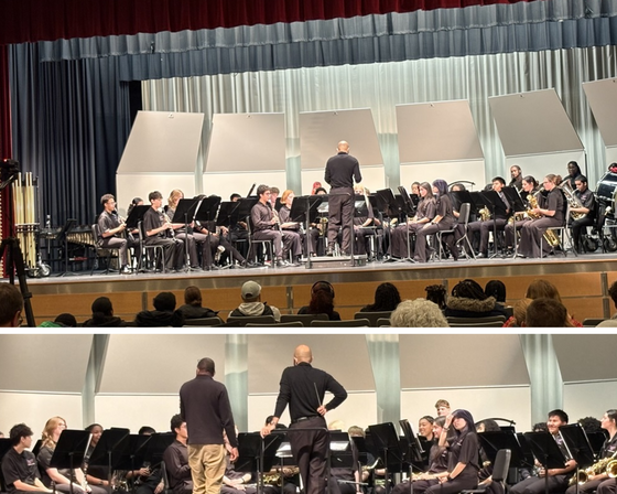 students in band on the stage