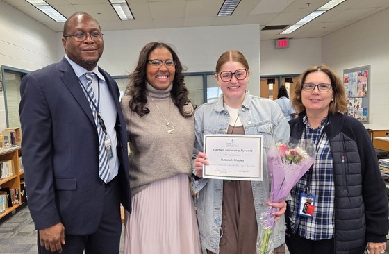 Outstanding Employee Award candidate Miss Shipley with administrators
