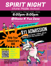 Skate N Fun Spirit Night March 11th 6-9pm