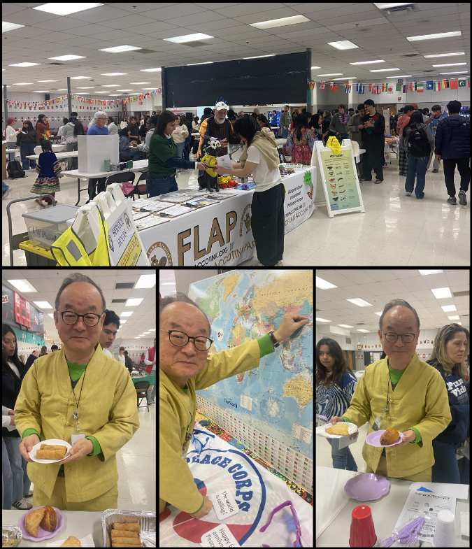 Posters and tables from organizations at the Just World Fest