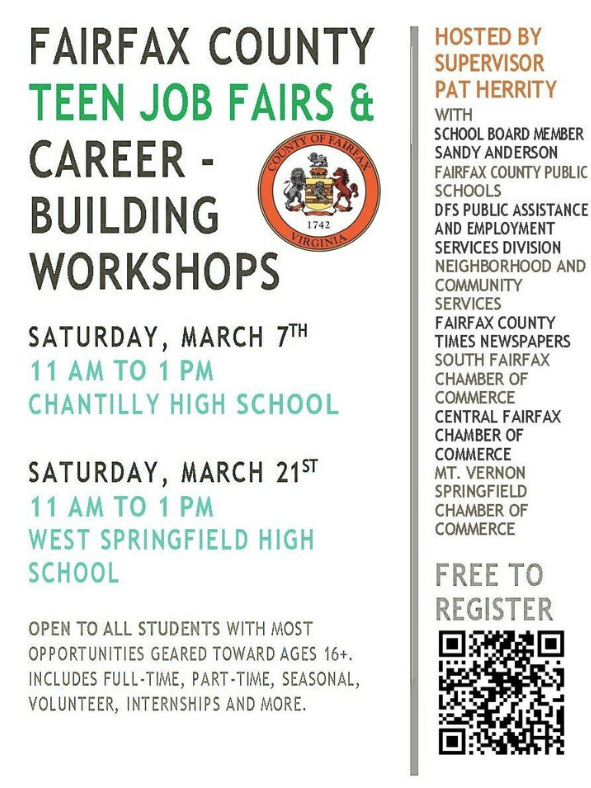 Flyer announcing upcoming teen job fair and career planning workshop