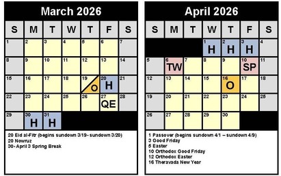 march april calendar dates