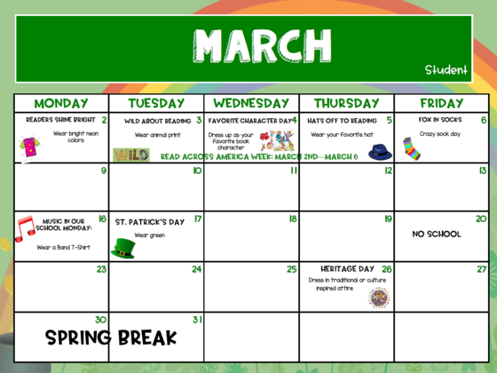 March calendar.  Events on it can be found in calendar section at top of newsletter.  Description in text below.