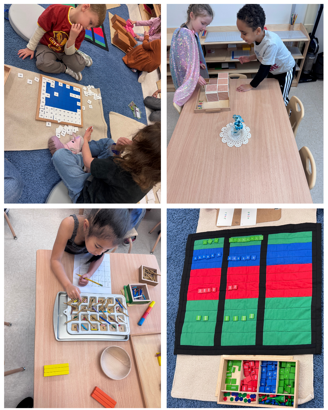 Montessori students working with math extension activities 
