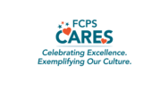 FCPS Cares logo in red white and Blue lettering with hearts