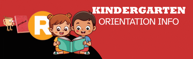 rotating banner covering some of the topics in the newsletter with words including "kindergarten orientation, new visitors app, yearbook sales"