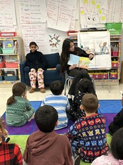 Sixth grader reading to the class. 