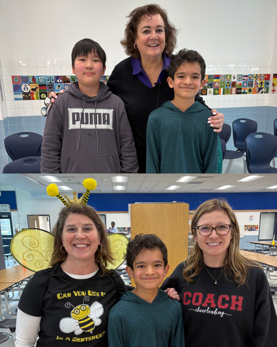 spelling bee winners pose with principals 