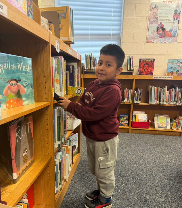 Kinder Student in the Library