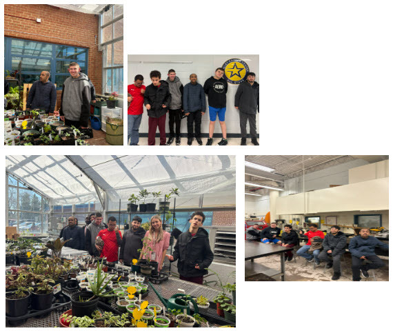 students and teachers in line for photos