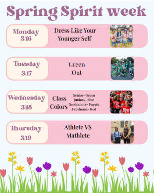 decorative image, spirit week flyer.  full text above
