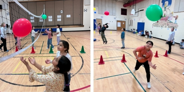 Students playing volleyball