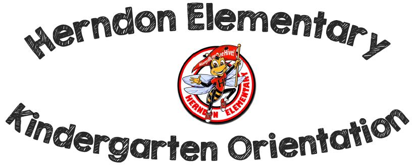 Image of Herndon ES logo with a holding a flag and text that says "Herndon Elementary Kindergarten Orientation"