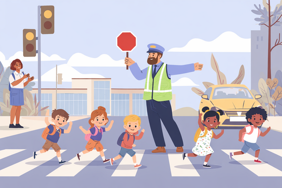 school crossing guard kids crosswalk cartoon 