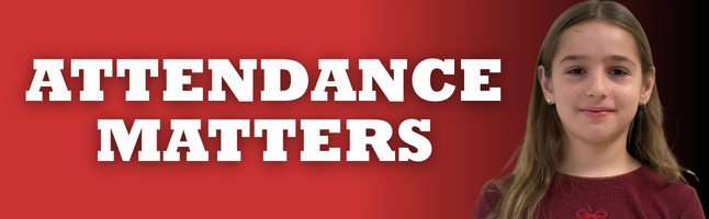 Red & Black gradient with girl smiling with 'Attendance Matters' in white writitng