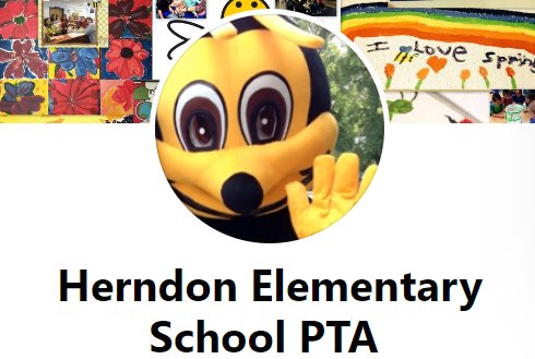 picture of a bumble face from a stuffed animal with text "Herndon Elementary School PTA".  Read below image for details