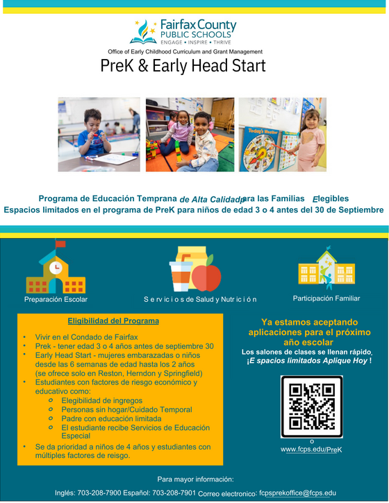 PreK and Headstart Flyer in Spanish