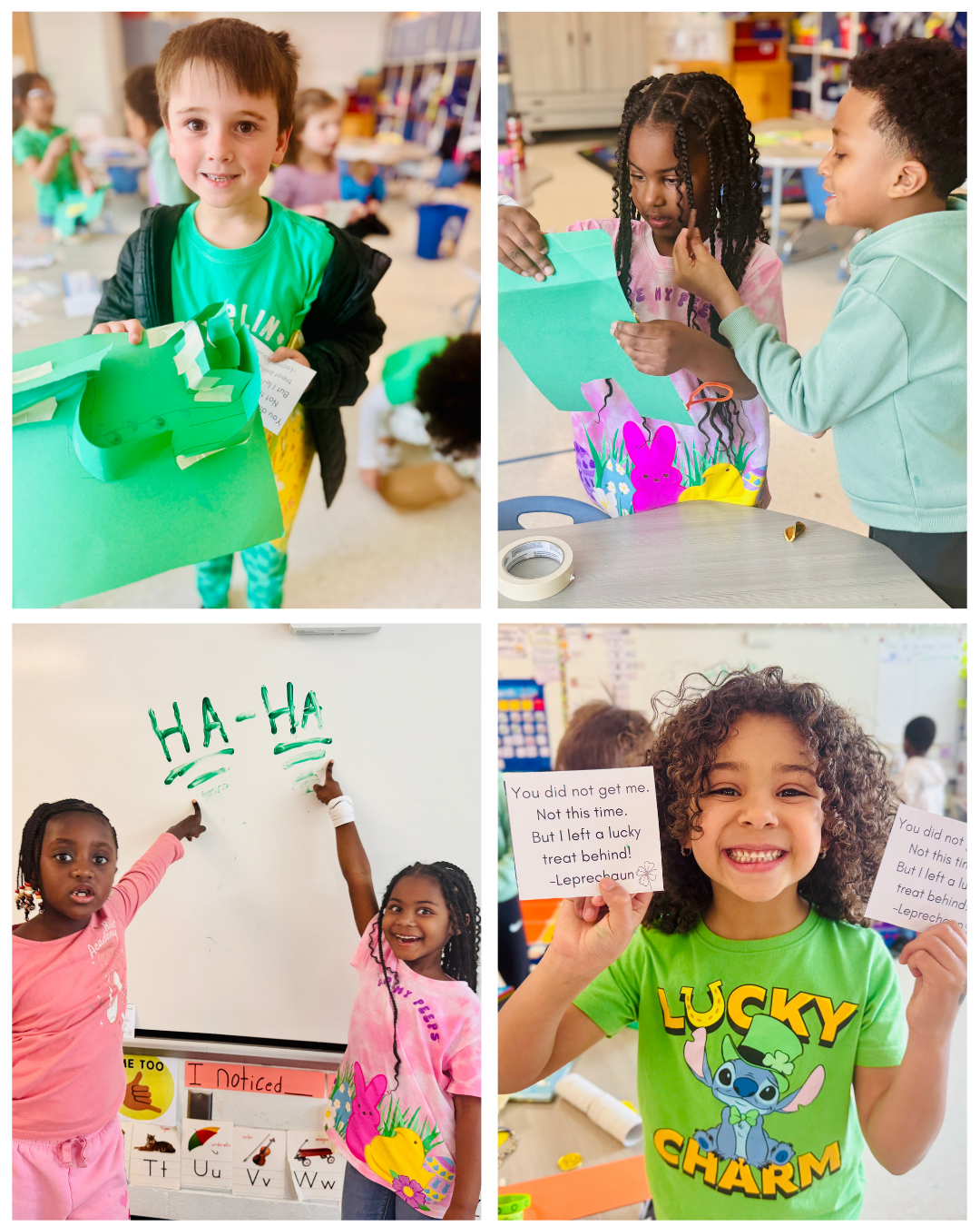 Kindergartners featured with their St. Patrick's Day messages and treats