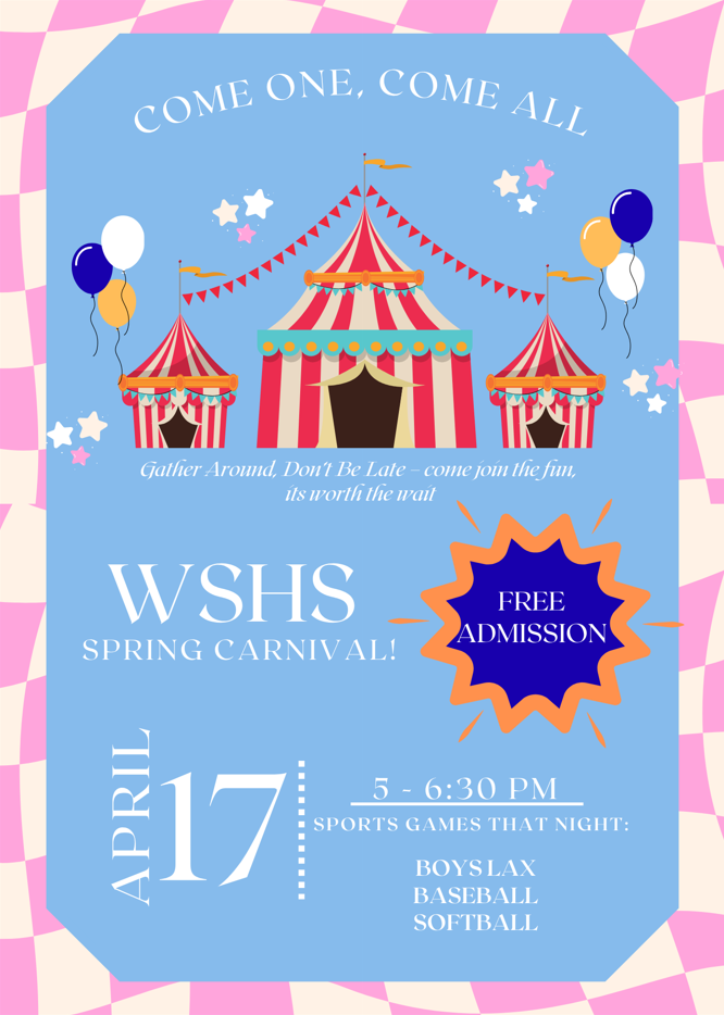WSHS spring carnival on April 17 from 5 - 6:30PM